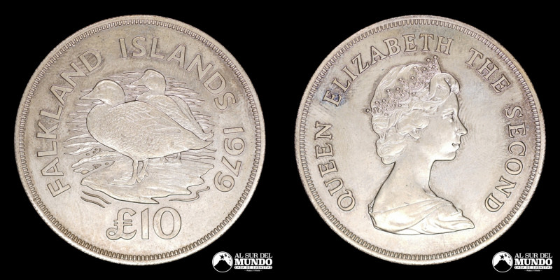 Islas Malvinas (Falkland). 10 Libras. 1979. Reinado de Isabel II. Moneda conmemo...