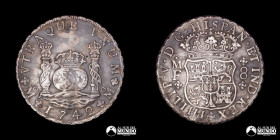 Mexico, Ciudad de Mexico. 8 Reales. 1742 (Felipe V). MF. Columnaria.
