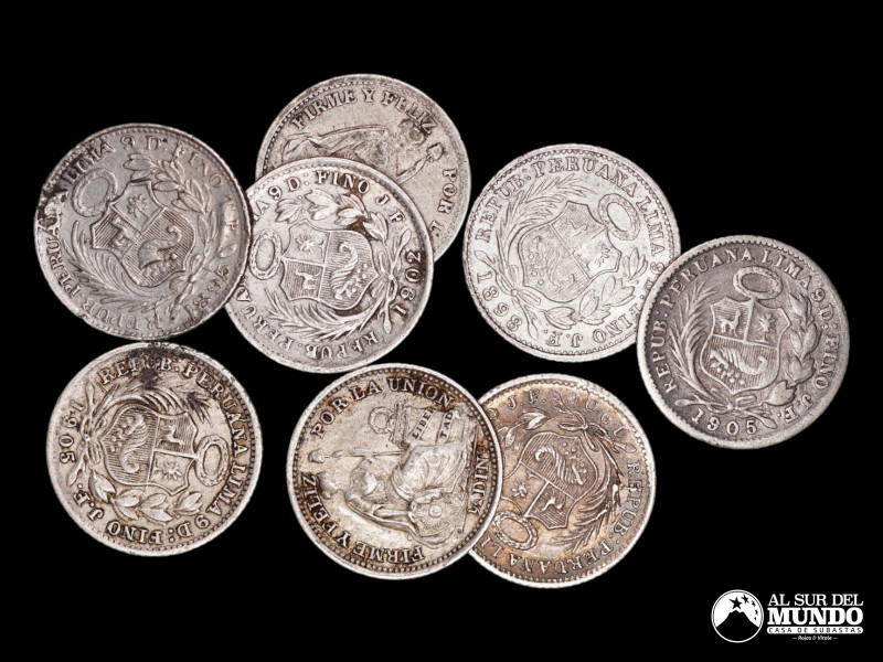 Peru, ceca de Lima. Lote de ocho monedas de plata a catalogar: ½ Dinero. Varios ...