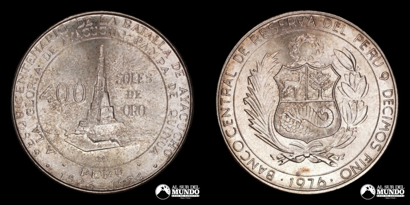 Peru, ceca de Lima. 400 Soles. 1976. Moneda conmemorativa: Sesquicentenario de l...