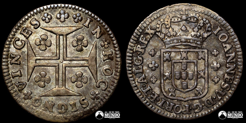 Portugal. 120 Reis (6 Vintens) 1706-1750. Plata 916,7; 4,5 g.; 24 mm. NGC AU55. ...