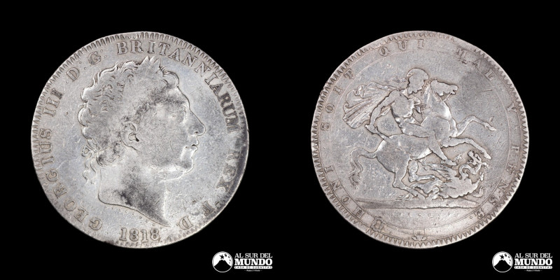 Reino Unido, ceca de Londres. 1 Corona. 1818. Reinado de Jorge III (1760-1800). ...