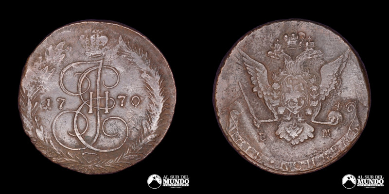 Rusia, ceca de Ekaterimburgo. 5 Kopeks. 1770. Reinado de la emperatriz Catalina ...