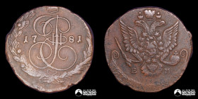 Rusia, Ekaterimburgo. 5 Kopeks. 1781 (Catalina II).