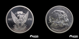 Sudan. 5 Libras. 1976. Conmemorativa: Serie Conservacion - Cigüeña.