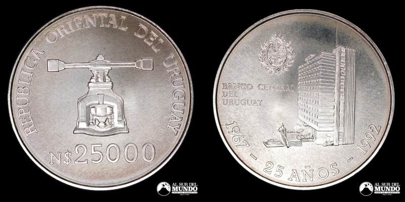 Uruguay, ceca de Londres (Reino Unido). 25.000 Nuevos Pesos. 1992. Moneda conmem...