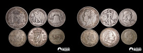 Lote de seis monedas mundiales de plata a clasificar. Siglos XIX-XX.