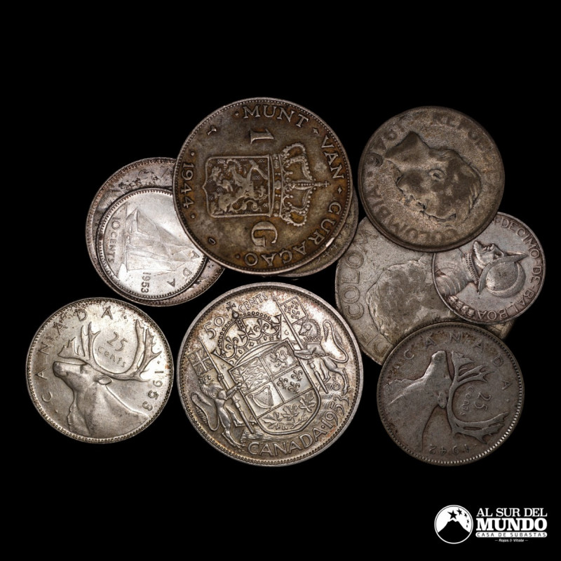 Lote de once monedas mundiales de plata a clasificar. Siglo XX. Variedad de pais...