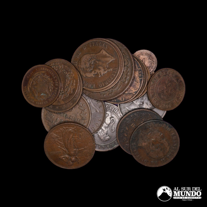 Lote de veinte monedas mundiales de cobre a clasificar. Siglo XIX. Variedad de p...