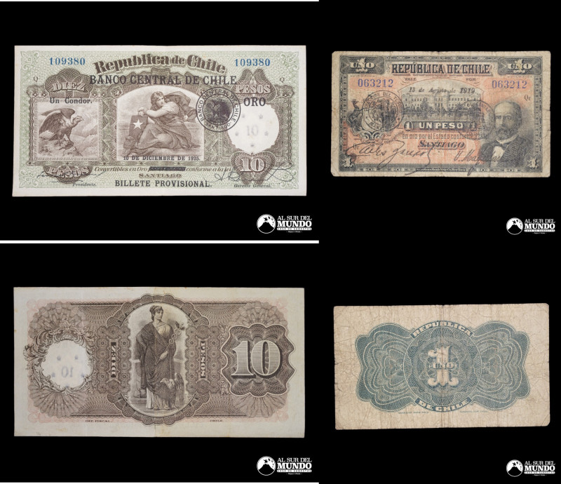 Chile, Republica. 1 Peso. 13 de Agosto de 1919. Firmas: Zañartu-Magallanes. F+....