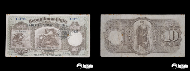 Chile. Banco Central. Provisional. 10 Pesos 10 de Diciembre de 1925. Tocornal - ...