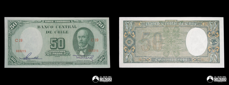 Chile. Banco Central. 50 Pesos 1948 - 1958. Maschke - Herrera. Variedad Firma Co...