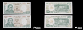Chile, Banco Central. Pareja de billetes correlativos: 5.000 Escudos. 1974-1975.