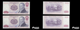 Chile, Banco Central. Pareja de billetes correlativos: 100 Pesos. 1983.