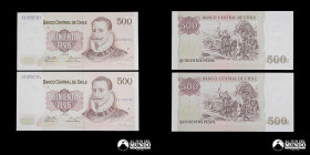 Chile, Banco Central. Pareja de billetes correlativos: 500 Pesos. 1992.
