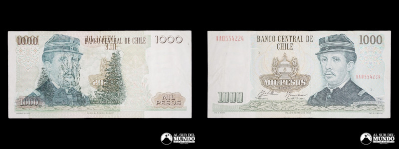 Chile. Banco Central. FALLA DE IMPRESION REVERSO. 1000 Pesos 1993. Zahler - Mars...