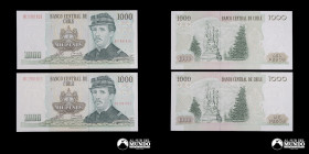 Chile, Banco Central. Pareja de billetes correlativos: 1.000 Pesos. 2000.