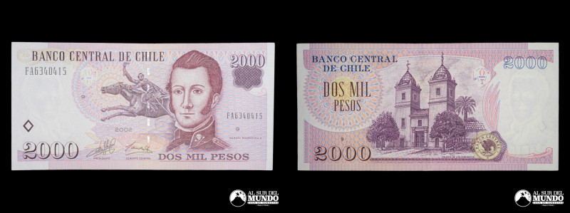 Chile. Banco Central. 2000 Pesos 2002. Massad - Carrasco. P#158 (XF) 

Estimat...