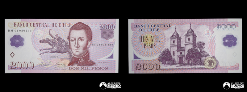 Chile. Banco Central. 2000 Pesos 2004. Corbo - Carrasco. P#160 (XF) Nota: POLIME...