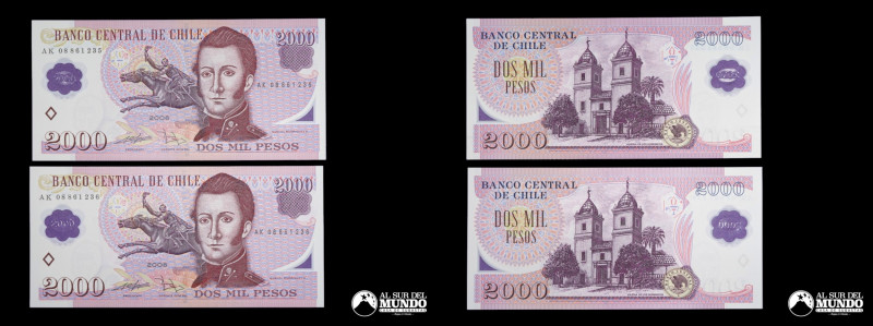 Chile. Banco Central. 2000 Pesos 2008. De Gregorio - Zurbuchen. P#160 (UNC) Nota...