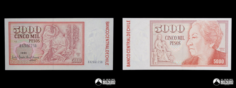 Chile. Banco Central. 5000 Pesos 1991. INTERINO. Bianchi - Tassara. P#155 (XF)
...