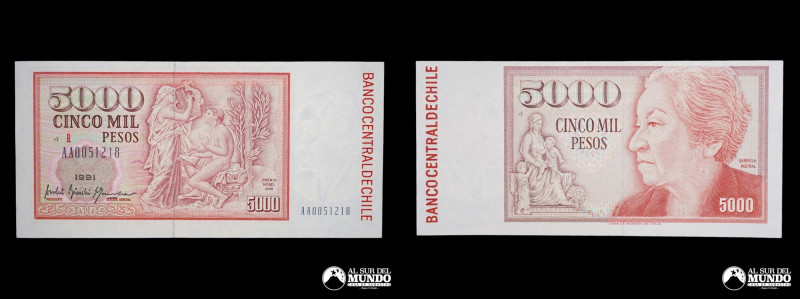 Chile. Banco Central. 5000 Pesos 1991. REPOSICION. Bianchi - Marshall. P#155 (UN...