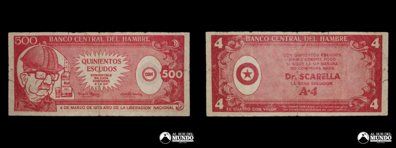 Chile, billete Politico. 500 Escudos. "Banco Central del Hambre". 4 de Marzo 197...