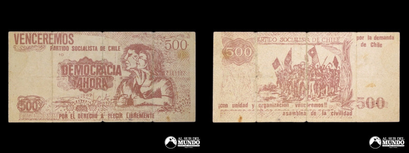 Chile, billete politico. Partido Socialista de Chile. "Democracia ahora". Tipo: ...