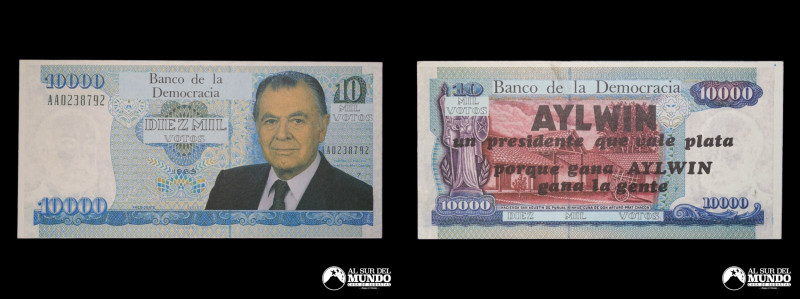 Chile, billete politico. 10.000 Votos. 1989. Propaganda electoral: Patricio Aylw...