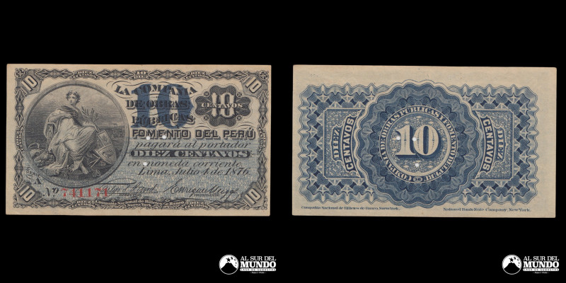 Peru, Compañia de Obras Publicas y Fomento. 10 Centavos. 4 de Julio de 1876. Not...