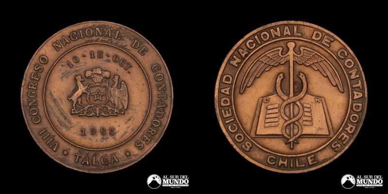 Chile. Medalla: VIII Congreso Nacional de Contadores. 1963. Anverso: Escudo naci...