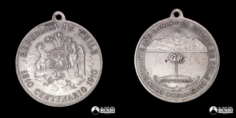 Chile. Medalla Centenario 1810-1910. El estado de Chile constituido. Metal plate...