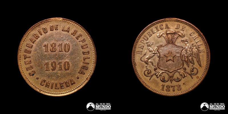 Chile. Medalla: Centenario de la Republica Chilena (1810-1910). Escudo de Chile ...