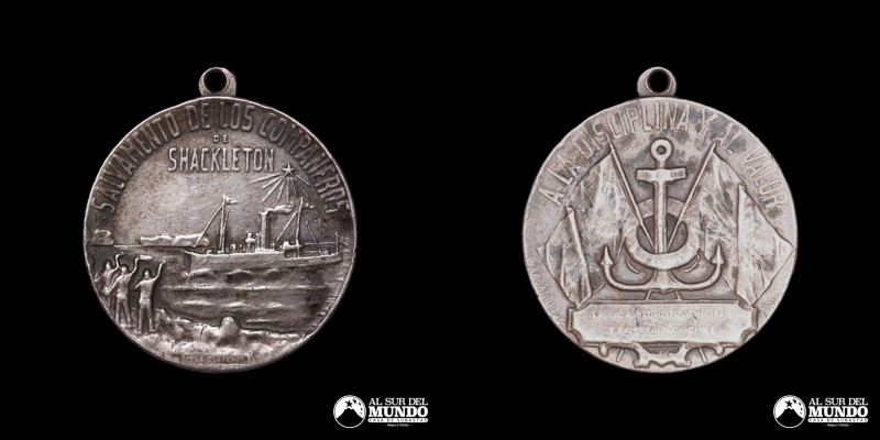 Chile. Medalla: Salvamento de los compañeros del Shackleton. "La Liga Patriotica...
