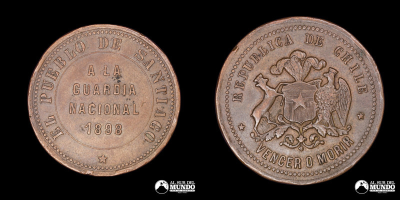 Chile. Medalla: El pueblo de Santiago a la Guardia Nacional. 1898. Cobre; 35mm; ...
