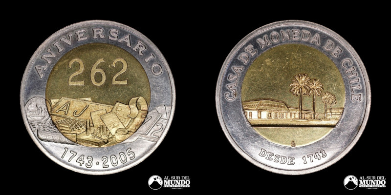 Chile, ceca de Santiago. Medalla: 262° aniversario de la Casa de Moneda. 2005. B...