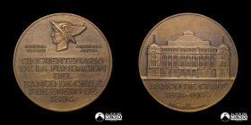 Chile, Santiago. Medalla: Cincuentenario de la fundacion del Banco de Chile. 1944.