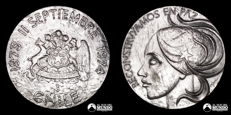 Chile. Medalla Conmemorativa. Reconstruyamos en Paz. 1973 11 de Septiembre 1974....