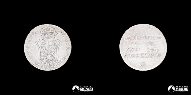 España; ceca de Madrid. Medalla: Proclamacion de Isabel II. 1833. Tamaño de 1 Re...