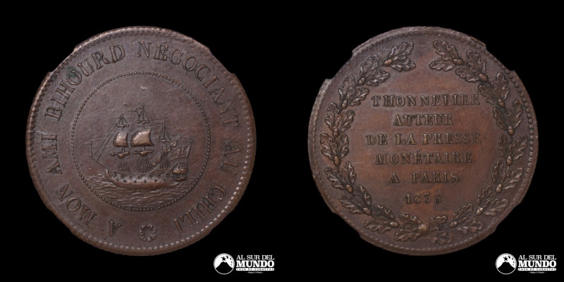 Francia, Grabador: Nicolas Thonnelier. Medalla: A Bihourd, de Thonnelier. 1836. ...