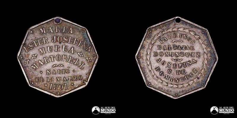 Medalla religiosa: Nacimiento de Maria Murua Martorell. 1891. Sin informacion de...