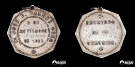 Medalla religiosa en plata: Primera Comunion de Jose Valdes Ossa. 1903.