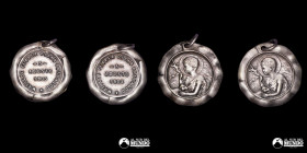 Pareja de medallas religiosas en plata: Nacimiento de Matilde Ferrer Piran. 1903.