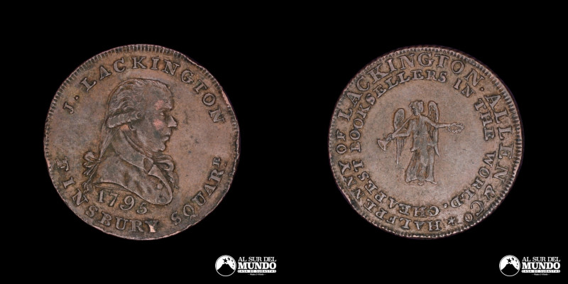 Reino Unido, Lackington, Allen & Co. Ficha de ½ Penny. 1795. Anverso: Busto de J...