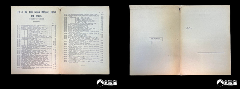 Folleto: List of Mr. Jose Toribio Medina's books and prices. Autor: Jose Toribio...