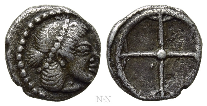 SICILY. Syracuse. Deinomenid Tyranny (485-466 BC). Obol. 

Obv: Head of Arethu...