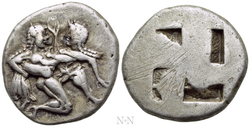 THRACE. Thasos. Stater (Circa 500-480 BC). 

Obv: Ithyphallic satyr advancing ...