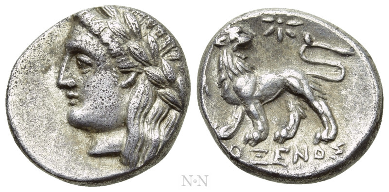 IONIA. Miletos. Drachm (Circa 340-325 BC). Proxenos, magistrate. 

Obv: Laurea...