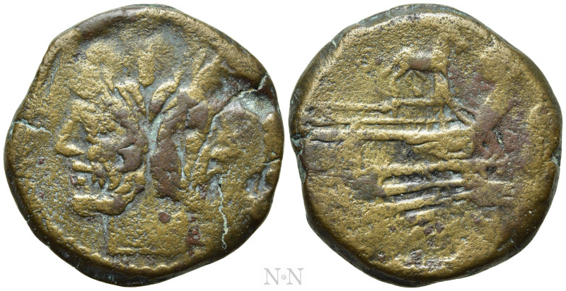 ANONYMOUS. As (169-158 BC). Rome. Ass series. 

Obv: Laureate head of bearded ...