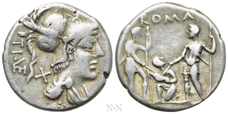 TI. VETURIUS. Denarius (137 BC). Rome. 

Obv: TI VET. 
Helmeted and draped bu...